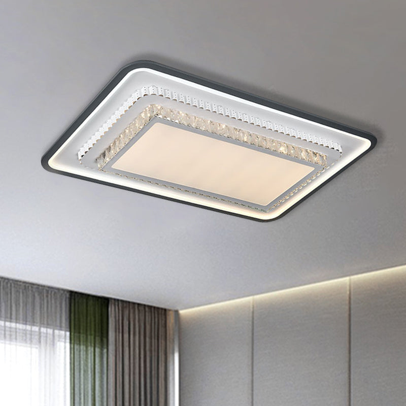 LED Flushmount Lighting Modern Square/Rectangle Crystal Ceiling Mounted Fixture in Black and White Black-White Rectangle Clearhalo 'Ceiling Lights' 'Close To Ceiling Lights' 'Close to ceiling' 'Flush mount' Lighting' 1289633