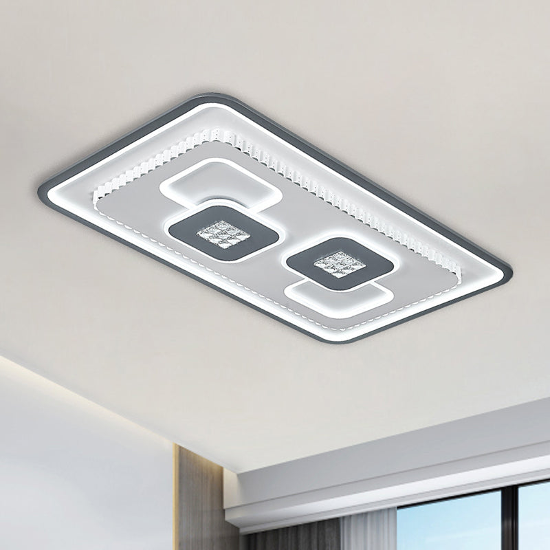 Crystal Black and White Flush Mount Fixture Square/Rectangle LED Contemporary Ceiling Mounted Light Black-White Rectangle Clearhalo 'Ceiling Lights' 'Close To Ceiling Lights' 'Close to ceiling' 'Flush mount' Lighting' 1289651