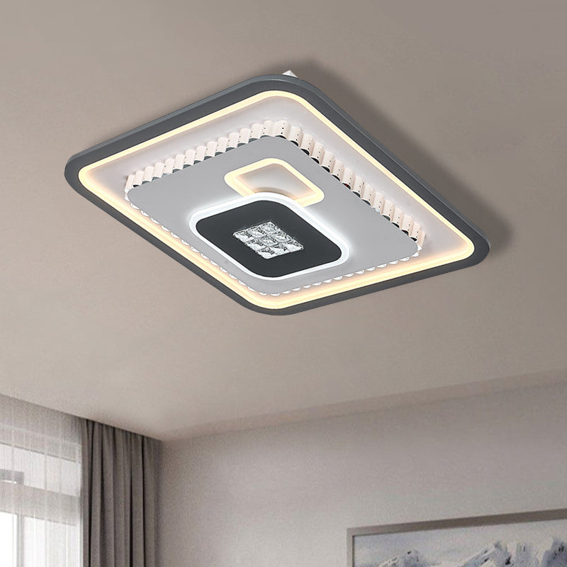 Crystal Black and White Flush Mount Fixture Square/Rectangle LED Contemporary Ceiling Mounted Light Black-White Square Clearhalo 'Ceiling Lights' 'Close To Ceiling Lights' 'Close to ceiling' 'Flush mount' Lighting' 1289655