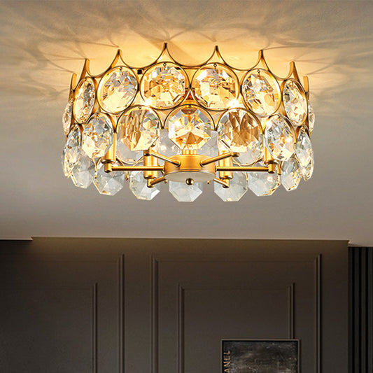 Crystal Gold Semi Flush Mount Light Crown 6 Heads Contemporary Ceiling Mounted Fixture Gold Clearhalo 'Ceiling Lights' 'Close To Ceiling Lights' 'Close to ceiling' 'Semi-flushmount' Lighting' 1289695