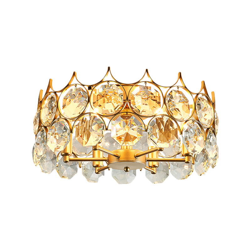 Crystal Gold Semi Flush Mount Light Crown 6 Heads Contemporary Ceiling Mounted Fixture Clearhalo 'Ceiling Lights' 'Close To Ceiling Lights' 'Close to ceiling' 'Semi-flushmount' Lighting' 1289696