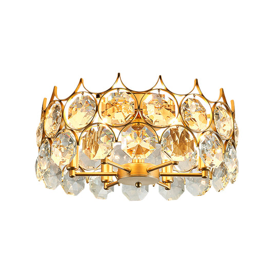 Crystal Gold Semi Flush Mount Light Crown 6 Heads Contemporary Ceiling Mounted Fixture Clearhalo 'Ceiling Lights' 'Close To Ceiling Lights' 'Close to ceiling' 'Semi-flushmount' Lighting' 1289696