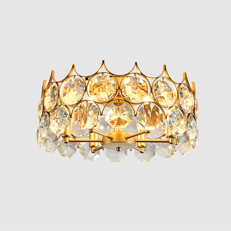 Crystal Gold Semi Flush Mount Light Crown 6 Heads Contemporary Ceiling Mounted Fixture Clearhalo 'Ceiling Lights' 'Close To Ceiling Lights' 'Close to ceiling' 'Semi-flushmount' Lighting' 1289697