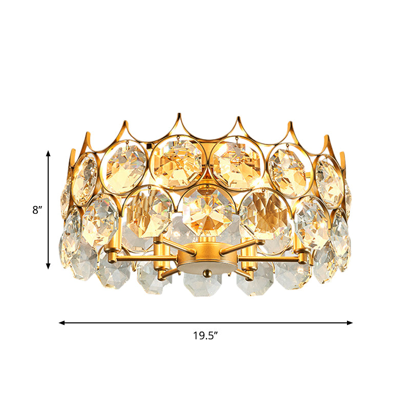 Crystal Gold Semi Flush Mount Light Crown 6 Heads Contemporary Ceiling Mounted Fixture Clearhalo 'Ceiling Lights' 'Close To Ceiling Lights' 'Close to ceiling' 'Semi-flushmount' Lighting' 1289698