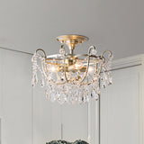 Gold Raindrop Semi Flush Light Traditional Crystal 4 Bulbs Drawing Room Ceiling Fixture Gold Clearhalo 'Ceiling Lights' 'Close To Ceiling Lights' 'Close to ceiling' 'Semi-flushmount' Lighting' 1289707