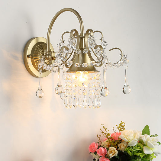 Crystal Gold Wall Light Sconce Geometric 1 Head Contemporary Wall Mounted Lighting Gold Clearhalo 'Cast Iron' 'Glass' 'Industrial' 'Modern wall lights' 'Modern' 'Tiffany' 'Traditional wall lights' 'Wall Lamps & Sconces' 'Wall Lights' Lighting' 1289711