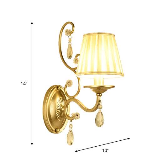1 Bulb Tapered Surface Wall Sconce Modern Gold Fabric Wall Mount Light Fixture for Bedroom Clearhalo 'Cast Iron' 'Glass' 'Industrial' 'Modern wall lights' 'Modern' 'Tiffany' 'Traditional wall lights' 'Wall Lamps & Sconces' 'Wall Lights' Lighting' 1289718