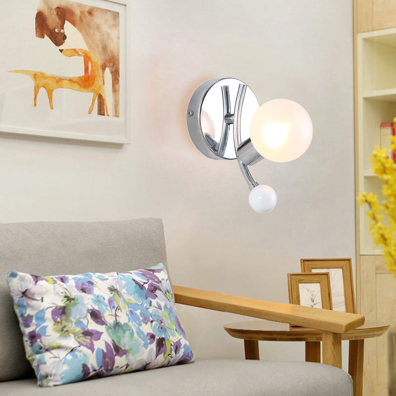 Led Living Room Wall Lighting with Globe White Glass Shade Modern Chrome Sconce Light Fixture White Clearhalo 'Cast Iron' 'Glass' 'Industrial' 'Modern wall lights' 'Modern' 'Tiffany' 'Traditional wall lights' 'Wall Lamps & Sconces' 'Wall Lights' Lighting' 128972