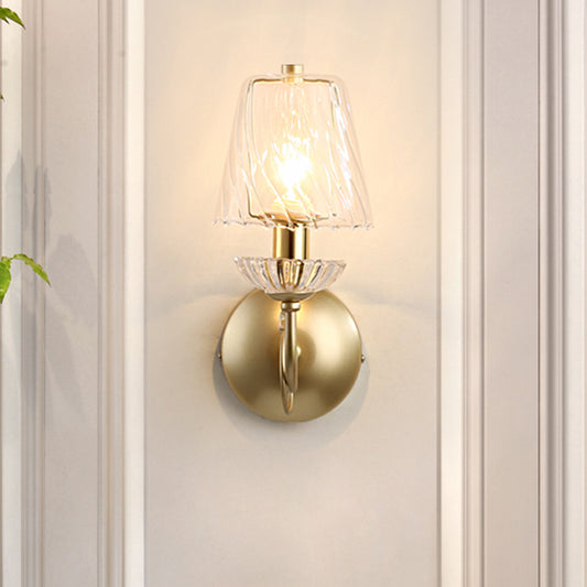 Conical Great Room Sconce Light Fixture Modern Glass 1 Head Gold Wall Mounted Lamp Gold Clearhalo 'Cast Iron' 'Glass' 'Industrial' 'Modern wall lights' 'Modern' 'Tiffany' 'Traditional wall lights' 'Wall Lamps & Sconces' 'Wall Lights' Lighting' 1289722
