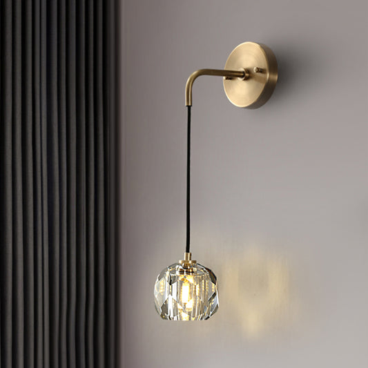 Gold Globe Wall Mounted Lamp Contemporary Crystal 1 Bulb Sleeping Room Sconce Light Fixture Gold Clearhalo 'Cast Iron' 'Glass' 'Industrial' 'Modern wall lights' 'Modern' 'Tiffany' 'Traditional wall lights' 'Wall Lamps & Sconces' 'Wall Lights' Lighting' 1289726
