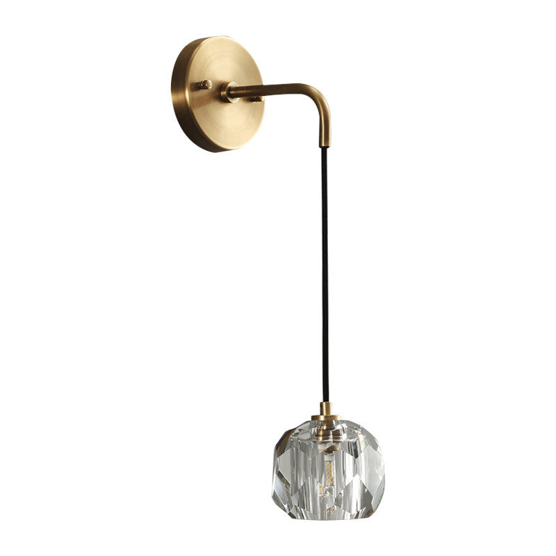 Gold Globe Wall Mounted Lamp Contemporary Crystal 1 Bulb Sleeping Room Sconce Light Fixture Clearhalo 'Cast Iron' 'Glass' 'Industrial' 'Modern wall lights' 'Modern' 'Tiffany' 'Traditional wall lights' 'Wall Lamps & Sconces' 'Wall Lights' Lighting' 1289727