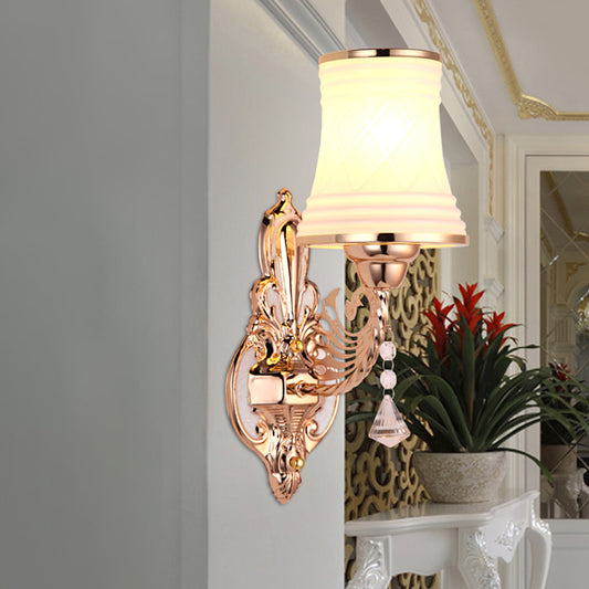 Opal Glass Tapered Bell Wall Sconce Lighting Modern 1 Head Bedroom Surface Wall Sconce in Gold Gold Clearhalo 'Modern wall lights' 'Modern' 'Wall Lamps & Sconces' 'Wall Lights' Lighting' 1289730