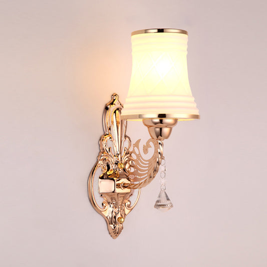 Opal Glass Tapered Bell Wall Sconce Lighting Modern 1 Head Bedroom Surface Wall Sconce in Gold Clearhalo 'Modern wall lights' 'Modern' 'Wall Lamps & Sconces' 'Wall Lights' Lighting' 1289732