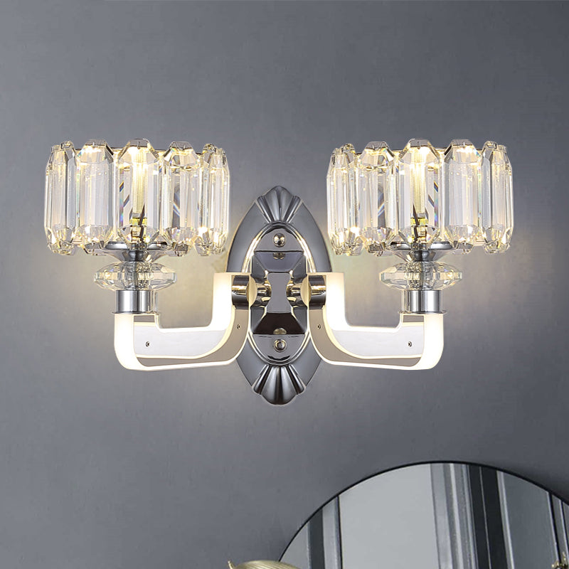 2 Bulbs Drum Wall Lamp Modern Clear Crystal Wall Mounted Light Fixture for Bedchamber Clearhalo 'Wall Lamps & Sconces' 'Wall Lights' Lighting' 1289735