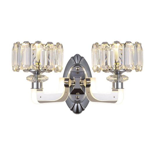 2 Bulbs Drum Wall Lamp Modern Clear Crystal Wall Mounted Light Fixture for Bedchamber Clearhalo 'Wall Lamps & Sconces' 'Wall Lights' Lighting' 1289736