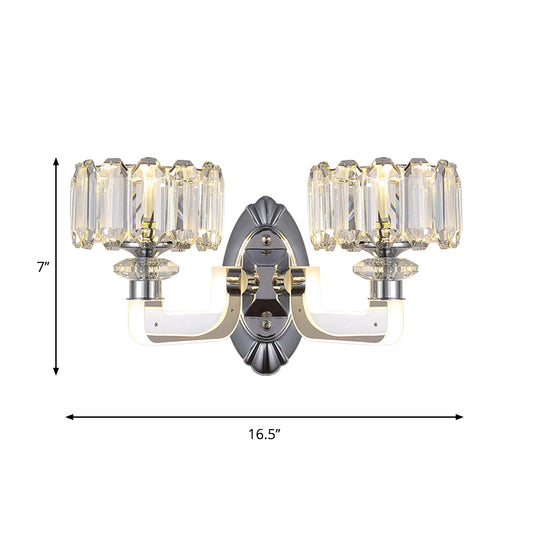 2 Bulbs Drum Wall Lamp Modern Clear Crystal Wall Mounted Light Fixture for Bedchamber Clearhalo 'Wall Lamps & Sconces' 'Wall Lights' Lighting' 1289737