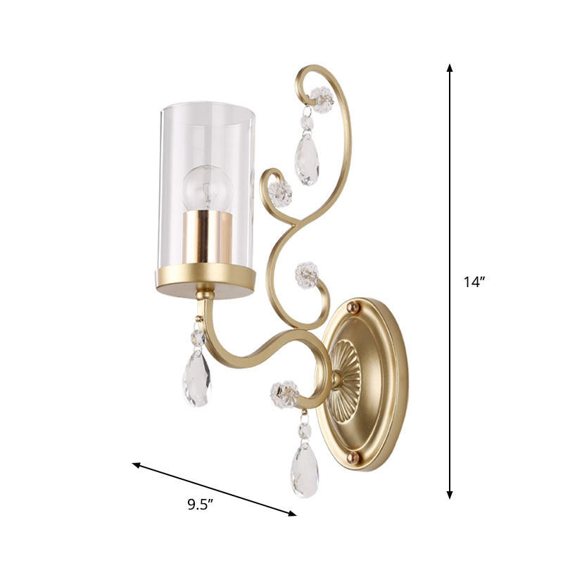 Cylinder Clear Glass Wall Light Sconce Contemporary 1/2 Heads Sleeping Room Wall Mounted Lamp in Gold Clearhalo 'Cast Iron' 'Glass' 'Industrial' 'Modern wall lights' 'Modern' 'Tiffany' 'Traditional wall lights' 'Wall Lamps & Sconces' 'Wall Lights' Lighting' 1289749