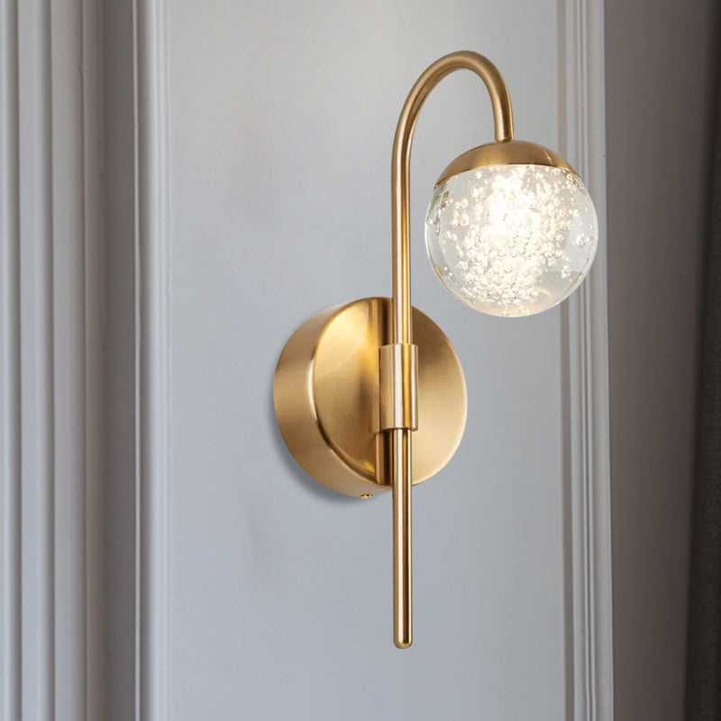 Spherical Great Room Surface Wall Sconce Modern Crystal 1/2 Bulbs Gold Wall Lighting Fixture 1.0 Gold Clearhalo 'Cast Iron' 'Glass' 'Industrial' 'Modern wall lights' 'Modern' 'Tiffany' 'Traditional wall lights' 'Wall Lamps & Sconces' 'Wall Lights' Lighting' 1289758