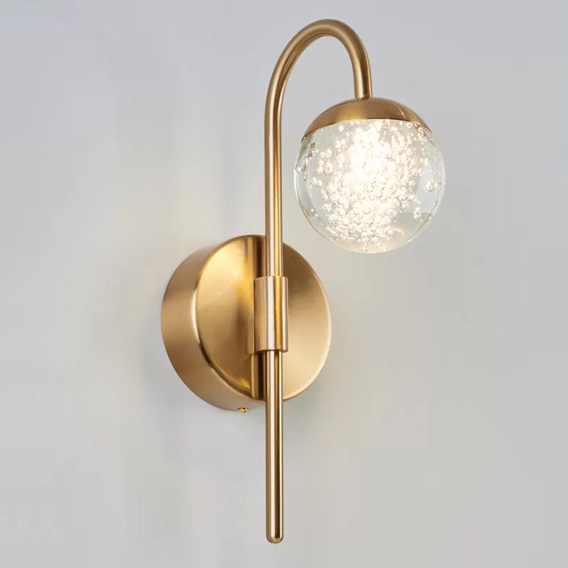 Spherical Great Room Surface Wall Sconce Modern Crystal 1/2 Bulbs Gold Wall Lighting Fixture Clearhalo 'Cast Iron' 'Glass' 'Industrial' 'Modern wall lights' 'Modern' 'Tiffany' 'Traditional wall lights' 'Wall Lamps & Sconces' 'Wall Lights' Lighting' 1289760