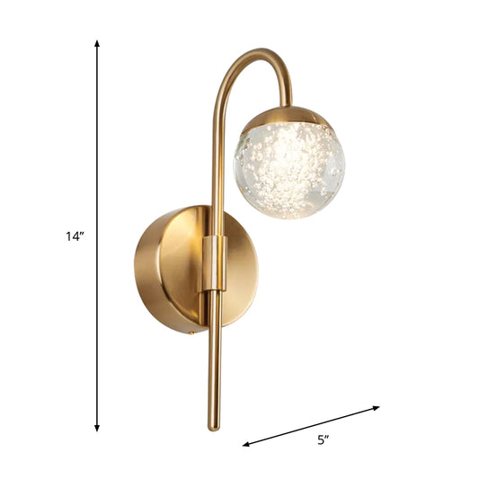 Spherical Great Room Surface Wall Sconce Modern Crystal 1/2 Bulbs Gold Wall Lighting Fixture Clearhalo 'Cast Iron' 'Glass' 'Industrial' 'Modern wall lights' 'Modern' 'Tiffany' 'Traditional wall lights' 'Wall Lamps & Sconces' 'Wall Lights' Lighting' 1289761