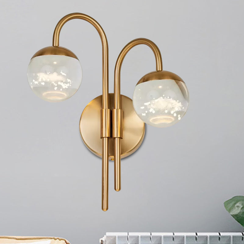 Spherical Great Room Surface Wall Sconce Modern Crystal 1/2 Bulbs Gold Wall Lighting Fixture Clearhalo 'Cast Iron' 'Glass' 'Industrial' 'Modern wall lights' 'Modern' 'Tiffany' 'Traditional wall lights' 'Wall Lamps & Sconces' 'Wall Lights' Lighting' 1289763