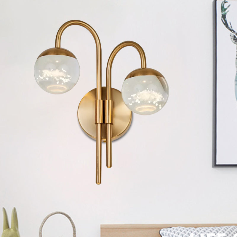 Spherical Great Room Surface Wall Sconce Modern Crystal 1/2 Bulbs Gold Wall Lighting Fixture Clearhalo 'Cast Iron' 'Glass' 'Industrial' 'Modern wall lights' 'Modern' 'Tiffany' 'Traditional wall lights' 'Wall Lamps & Sconces' 'Wall Lights' Lighting' 1289764