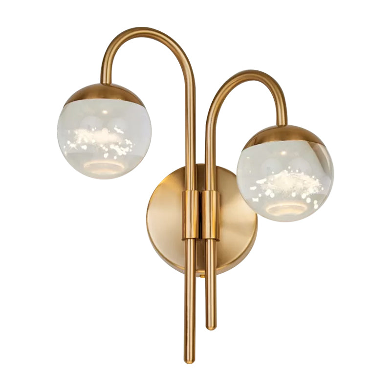 Spherical Great Room Surface Wall Sconce Modern Crystal 1/2 Bulbs Gold Wall Lighting Fixture Clearhalo 'Cast Iron' 'Glass' 'Industrial' 'Modern wall lights' 'Modern' 'Tiffany' 'Traditional wall lights' 'Wall Lamps & Sconces' 'Wall Lights' Lighting' 1289765