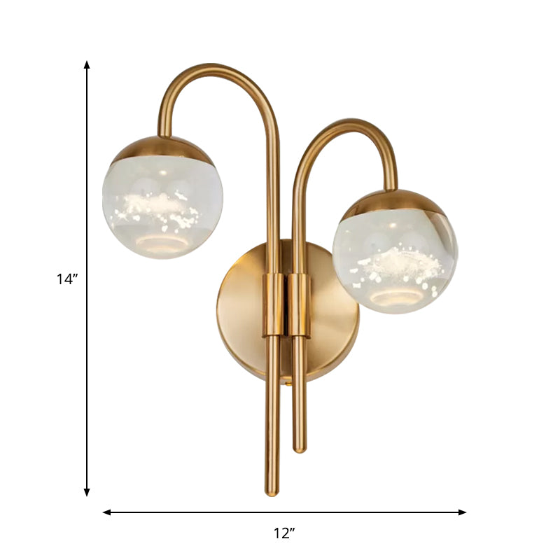 Spherical Great Room Surface Wall Sconce Modern Crystal 1/2 Bulbs Gold Wall Lighting Fixture Clearhalo 'Cast Iron' 'Glass' 'Industrial' 'Modern wall lights' 'Modern' 'Tiffany' 'Traditional wall lights' 'Wall Lamps & Sconces' 'Wall Lights' Lighting' 1289766