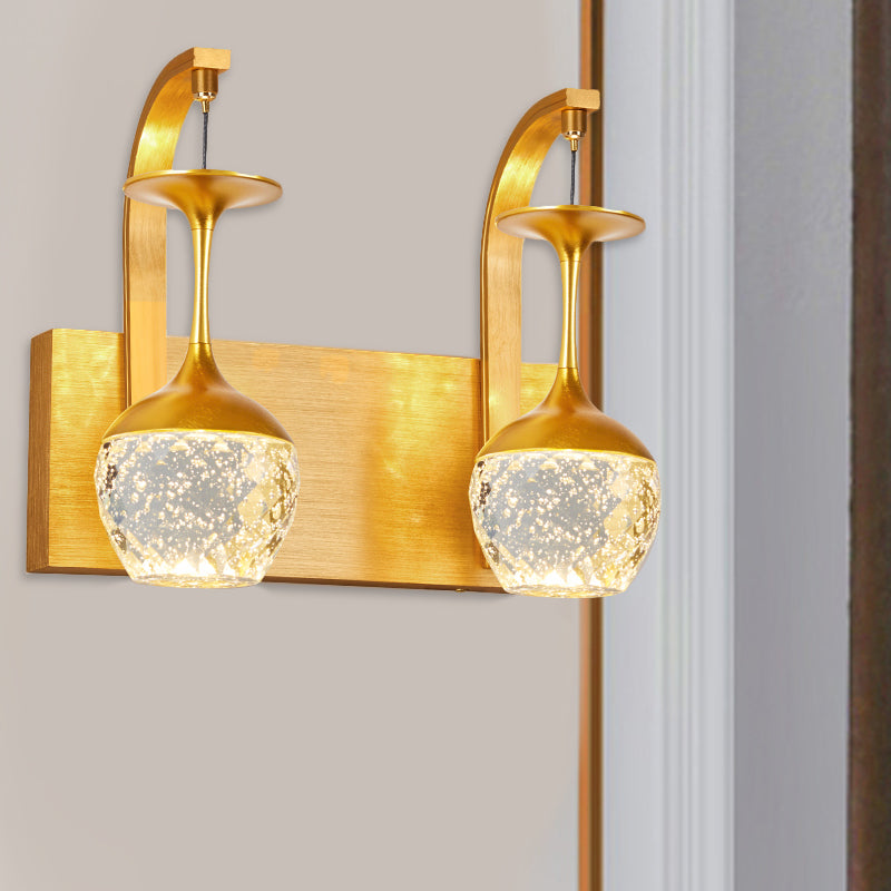 1/2 Head Wall Mounted Lamp with Taper Crystal Traditional Parlour Wall Sconce Lighting in Gold 2.0 Gold Clearhalo 'Wall Lamps & Sconces' 'Wall Lights' Lighting' 1289771