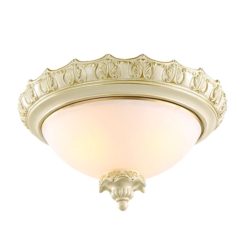 Bowl Opal Frosted Glass Flushmount Vintage 2/3-Bulb Living Room Flush Ceiling Light in White, 14"/16"/19.5" W Clearhalo 'Ceiling Lights' 'Close To Ceiling Lights' 'Close to ceiling' 'Flush mount' Lighting' 1289782