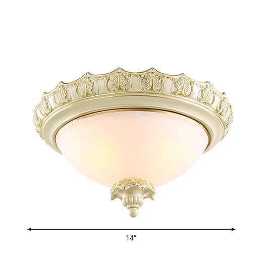 Bowl Opal Frosted Glass Flushmount Vintage 2/3-Bulb Living Room Flush Ceiling Light in White, 14"/16"/19.5" W Clearhalo 'Ceiling Lights' 'Close To Ceiling Lights' 'Close to ceiling' 'Flush mount' Lighting' 1289783