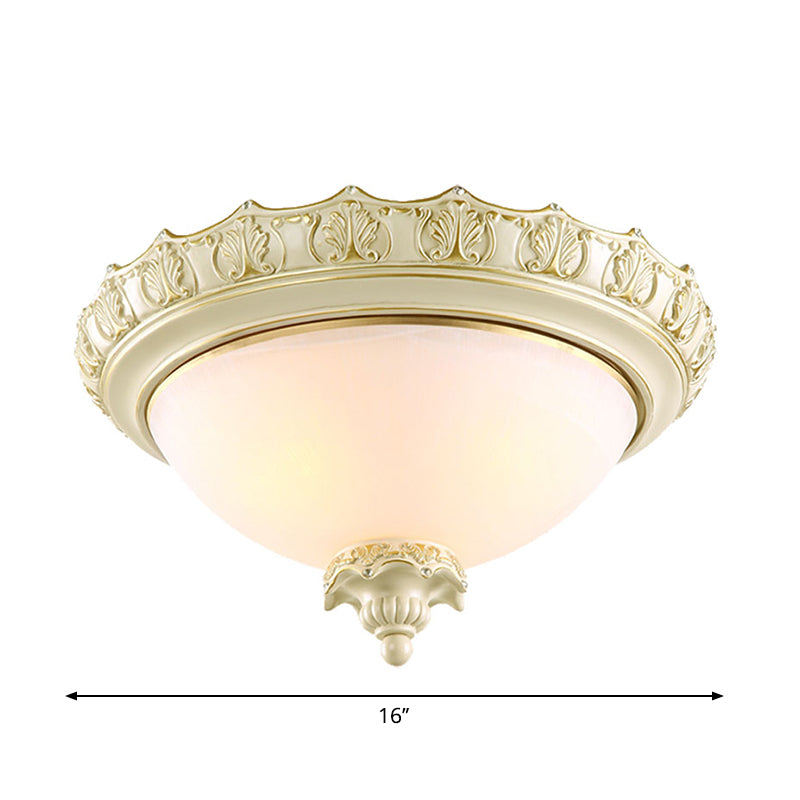 Bowl Opal Frosted Glass Flushmount Vintage 2/3-Bulb Living Room Flush Ceiling Light in White, 14"/16"/19.5" W Clearhalo 'Ceiling Lights' 'Close To Ceiling Lights' 'Close to ceiling' 'Flush mount' Lighting' 1289784