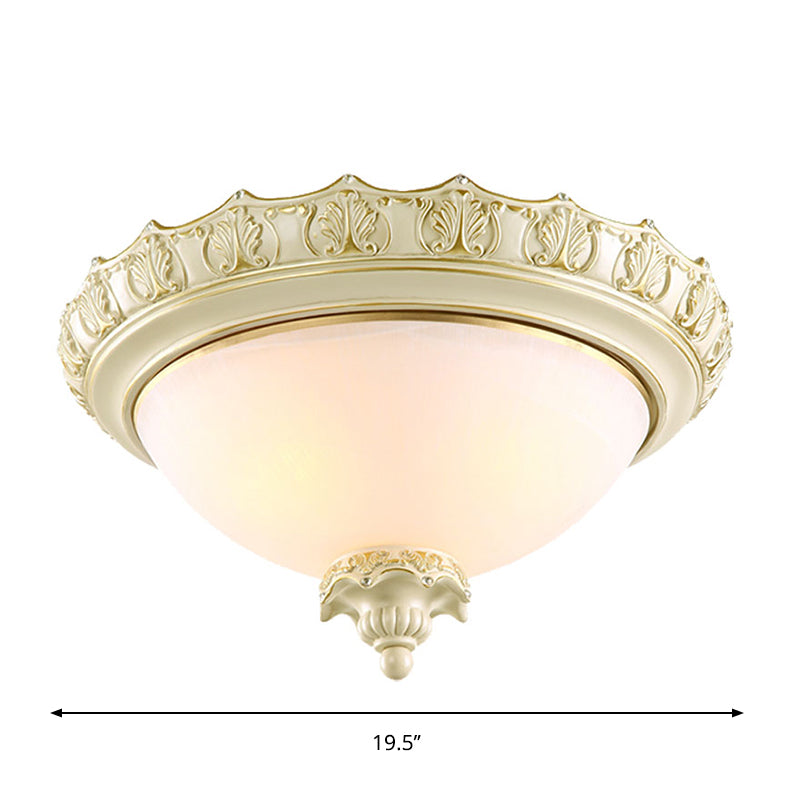 Bowl Opal Frosted Glass Flushmount Vintage 2/3-Bulb Living Room Flush Ceiling Light in White, 14"/16"/19.5" W Clearhalo 'Ceiling Lights' 'Close To Ceiling Lights' 'Close to ceiling' 'Flush mount' Lighting' 1289785