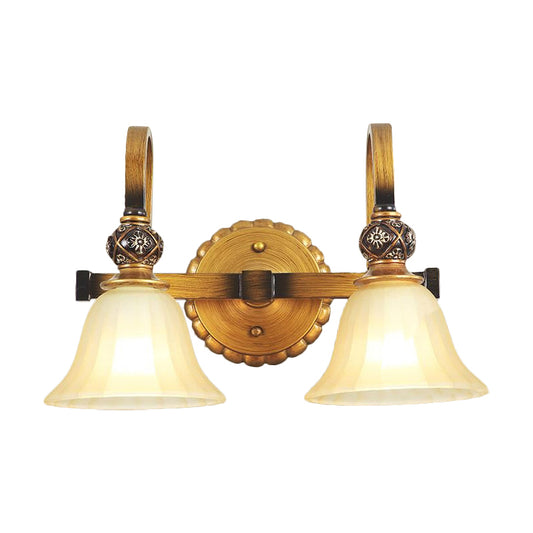 Frosted Glass Carillon Wall Lamp Traditional 2-Head Corridor Wall Light Sconce in Brass Clearhalo 'Wall Lamps & Sconces' 'Wall Lights' Lighting' 1289794