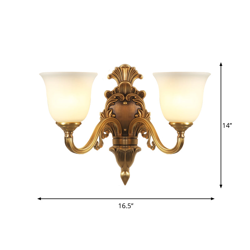 Bell Living Room Wall Light Fixture Traditional Milk Glass 1/2-Head Brass Wall Mount Lighting Clearhalo 'Wall Lamps & Sconces' 'Wall Lights' Lighting' 1289817