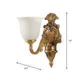 Bell Living Room Wall Light Fixture Traditional Milk Glass 1/2-Head Brass Wall Mount Lighting Clearhalo 'Wall Lamps & Sconces' 'Wall Lights' Lighting' 1289822