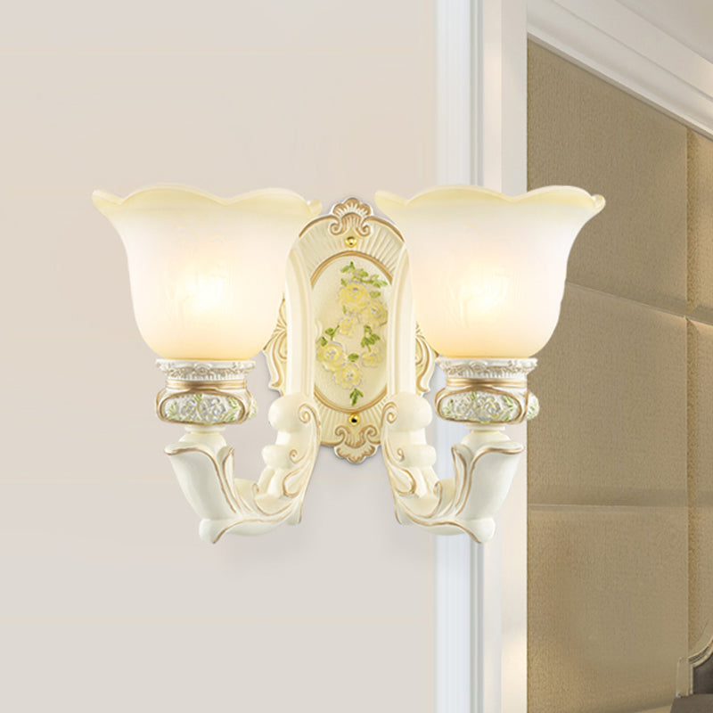 Bell Cream Glass Wall Lighting Ideas Vintage 2 Bulbs Bedroom Wall Sconce in White Clearhalo 'Wall Lamps & Sconces' 'Wall Lights' Lighting' 1289833