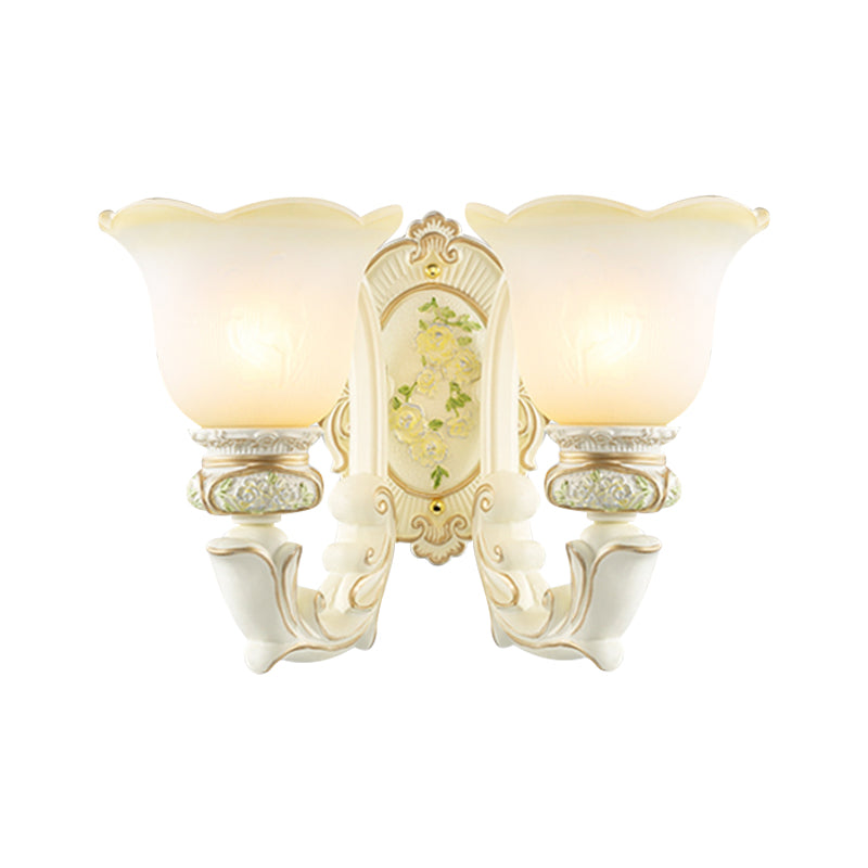 Bell Cream Glass Wall Lighting Ideas Vintage 2 Bulbs Bedroom Wall Sconce in White Clearhalo 'Wall Lamps & Sconces' 'Wall Lights' Lighting' 1289834