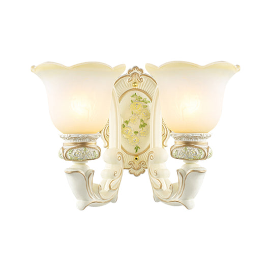 Bell Cream Glass Wall Lighting Ideas Vintage 2 Bulbs Bedroom Wall Sconce in White Clearhalo 'Wall Lamps & Sconces' 'Wall Lights' Lighting' 1289834