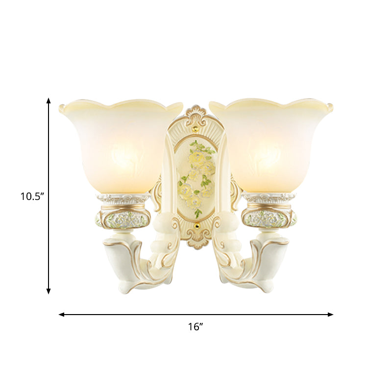 Bell Cream Glass Wall Lighting Ideas Vintage 2 Bulbs Bedroom Wall Sconce in White Clearhalo 'Wall Lamps & Sconces' 'Wall Lights' Lighting' 1289835