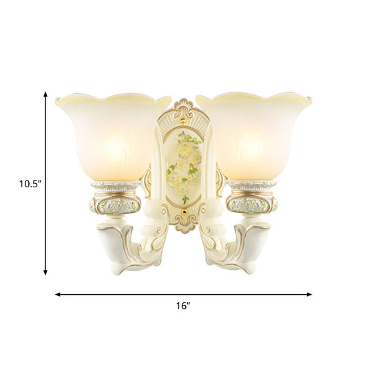 Bell Cream Glass Wall Lighting Ideas Vintage 2 Bulbs Bedroom Wall Sconce in White Clearhalo 'Wall Lamps & Sconces' 'Wall Lights' Lighting' 1289835