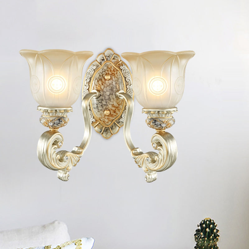 Vintage Scalloped Wall Light Fixture 1/2-Light White Glass Wall Mount Lamp in Gold for Bedroom Clearhalo 'Wall Lamps & Sconces' 'Wall Lights' Lighting' 1289855