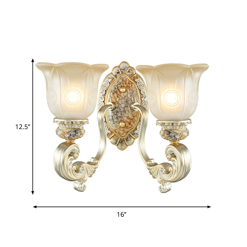 Vintage Scalloped Wall Light Fixture 1/2-Light White Glass Wall Mount Lamp in Gold for Bedroom Clearhalo 'Wall Lamps & Sconces' 'Wall Lights' Lighting' 1289857