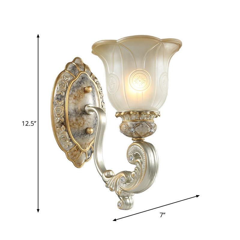 Vintage Scalloped Wall Light Fixture 1/2-Light White Glass Wall Mount Lamp in Gold for Bedroom Clearhalo 'Wall Lamps & Sconces' 'Wall Lights' Lighting' 1289862