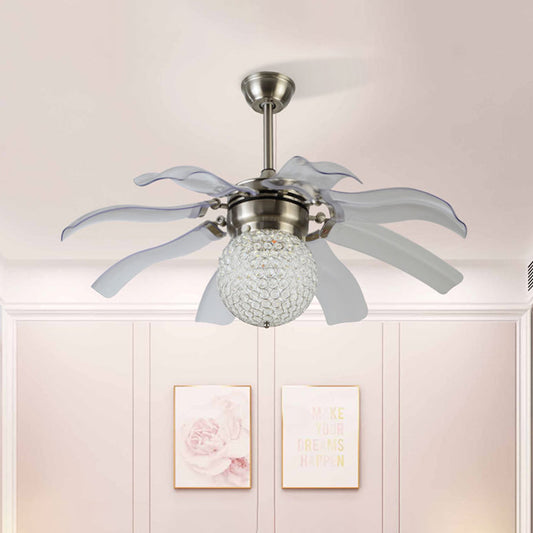 42" W Global Ceiling Fan Light Modernist Crystal Embedded LED Silver Semi Mount Lighting with 8 Grey Blades Silver Clearhalo 'Ceiling Fans with Lights' 'Ceiling Fans' 'Modern Ceiling Fans' 'Modern' Lighting' 1289885