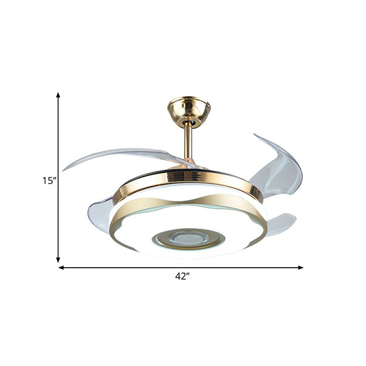 Acrylic Blossom Hanging Fan Light Modernist 42" W LED Gold Close to Ceiling Lamp with 4 Clear Blades Clearhalo 'Ceiling Fans with Lights' 'Ceiling Fans' 'Modern Ceiling Fans' 'Modern' Lighting' 1289959