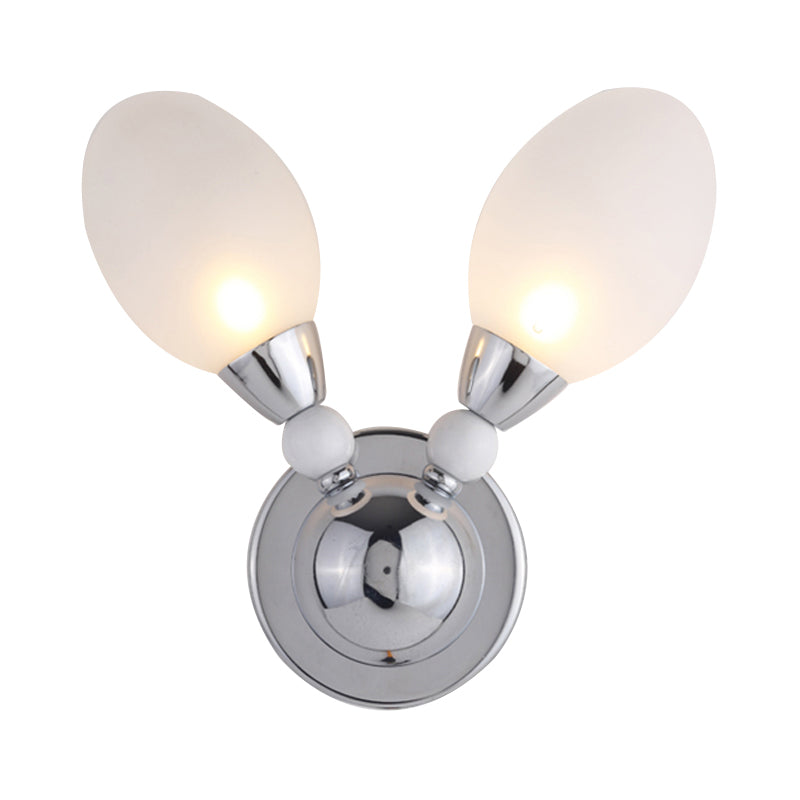 Chrome Egg Shape Wall Lighting Modernist 2/3 Lights White Glass Led Wall Mount Light Fixture Clearhalo 'Cast Iron' 'Glass' 'Industrial' 'Modern wall lights' 'Modern' 'Tiffany' 'Traditional wall lights' 'Wall Lamps & Sconces' 'Wall Lights' Lighting' 128998