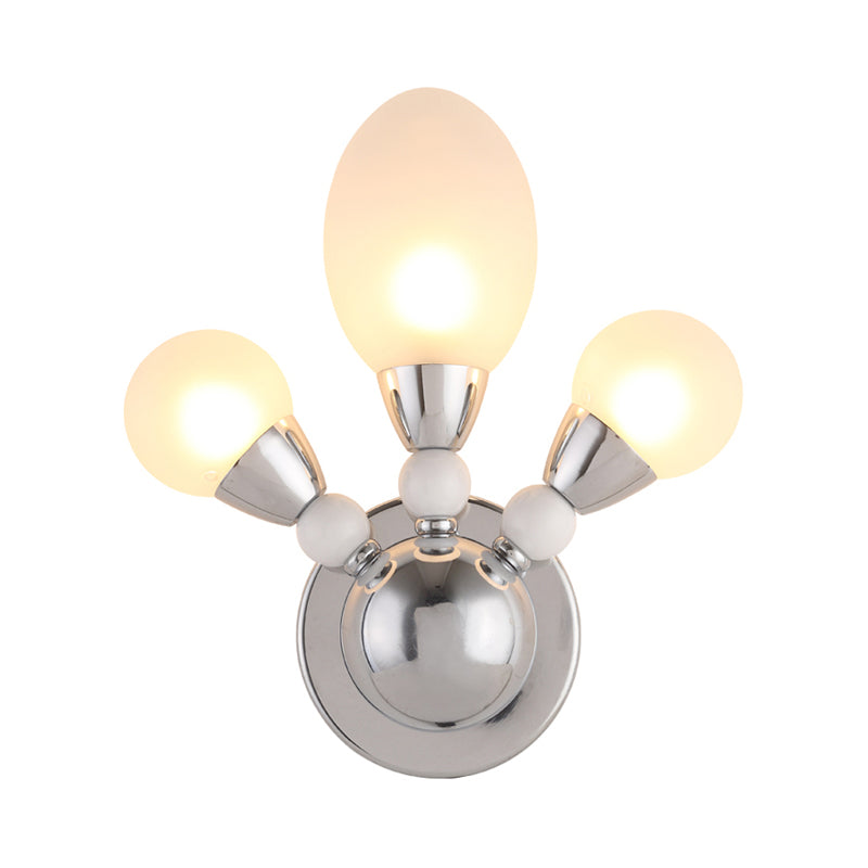 Chrome Egg Shape Wall Lighting Modernist 2/3 Lights White Glass Led Wall Mount Light Fixture Clearhalo 'Cast Iron' 'Glass' 'Industrial' 'Modern wall lights' 'Modern' 'Tiffany' 'Traditional wall lights' 'Wall Lamps & Sconces' 'Wall Lights' Lighting' 129002