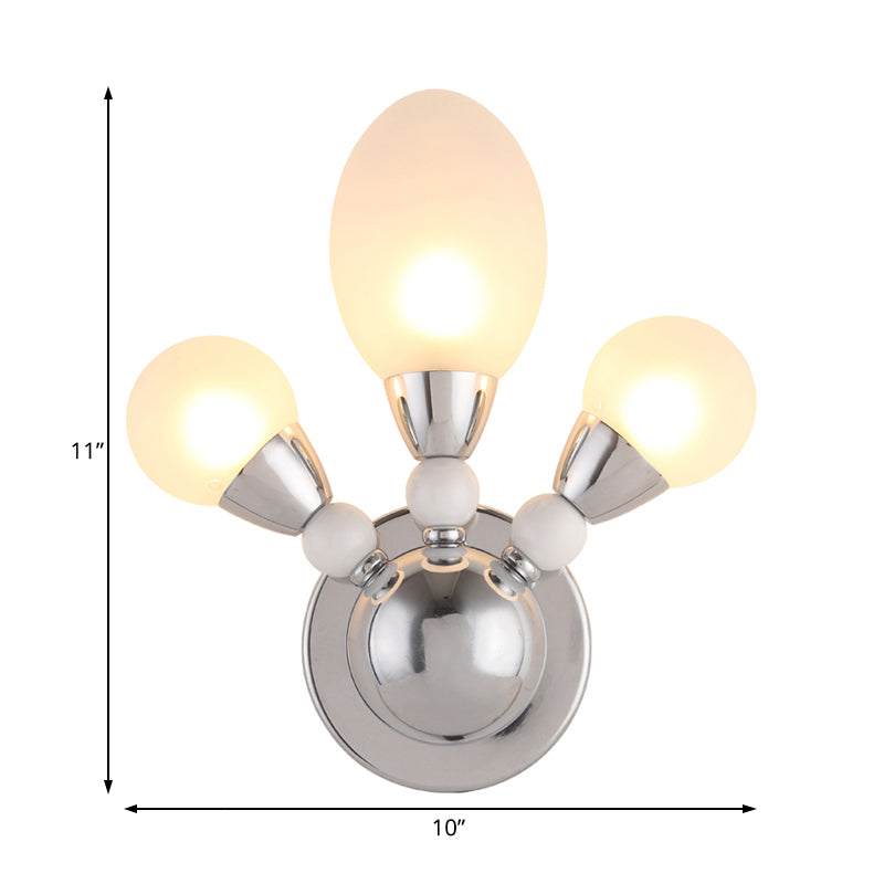 Chrome Egg Shape Wall Lighting Modernist 2/3 Lights White Glass Led Wall Mount Light Fixture Clearhalo 'Cast Iron' 'Glass' 'Industrial' 'Modern wall lights' 'Modern' 'Tiffany' 'Traditional wall lights' 'Wall Lamps & Sconces' 'Wall Lights' Lighting' 129003