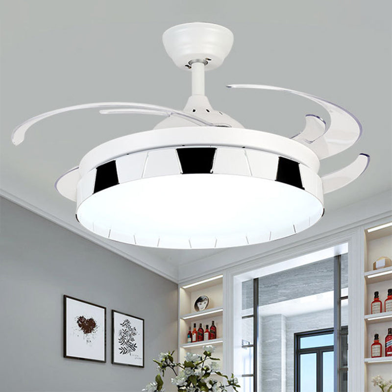 42" Width Round Semi Flush Mount Contemporary Acrylic White-Black LED Pendant Fan Light with 4 Clear Blades Clearhalo 'Ceiling Fans with Lights' 'Ceiling Fans' 'Modern Ceiling Fans' 'Modern' Lighting' 1290039
